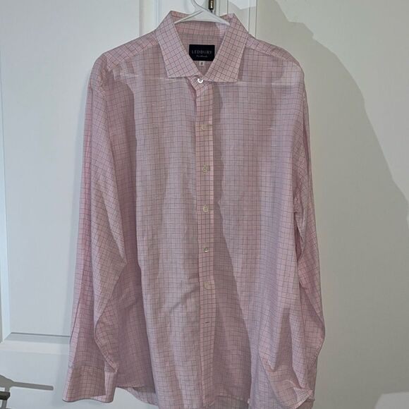Ledbury‎ Pink Blue Swept Collar Plaid Business Work Shirt 18 x 37 Big Man Style - Picture 1 of 4